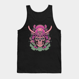 Skull Samurai Pink Retro Color Tank Top